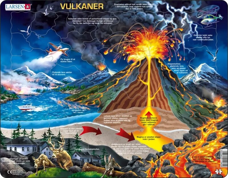 Larsen Puslespil - Vulkaner - Til Børn - 70 Brikker