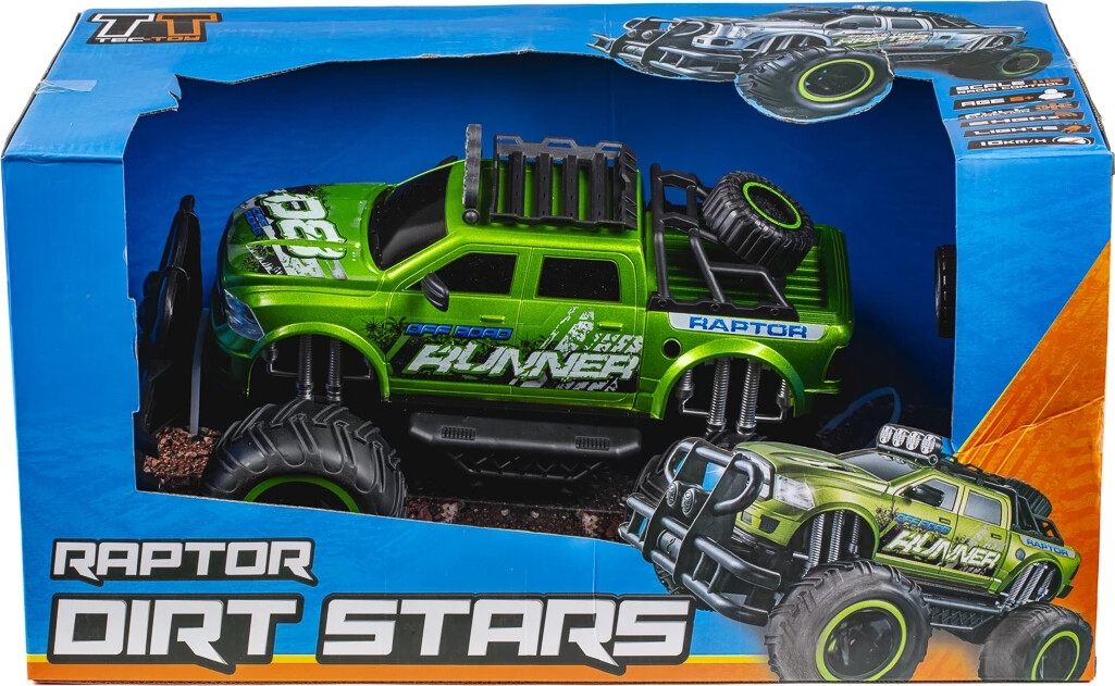 Fjernstyret Bil Med Lys - Raptor Runner Dirt Stars - 1:12 - Grøn
