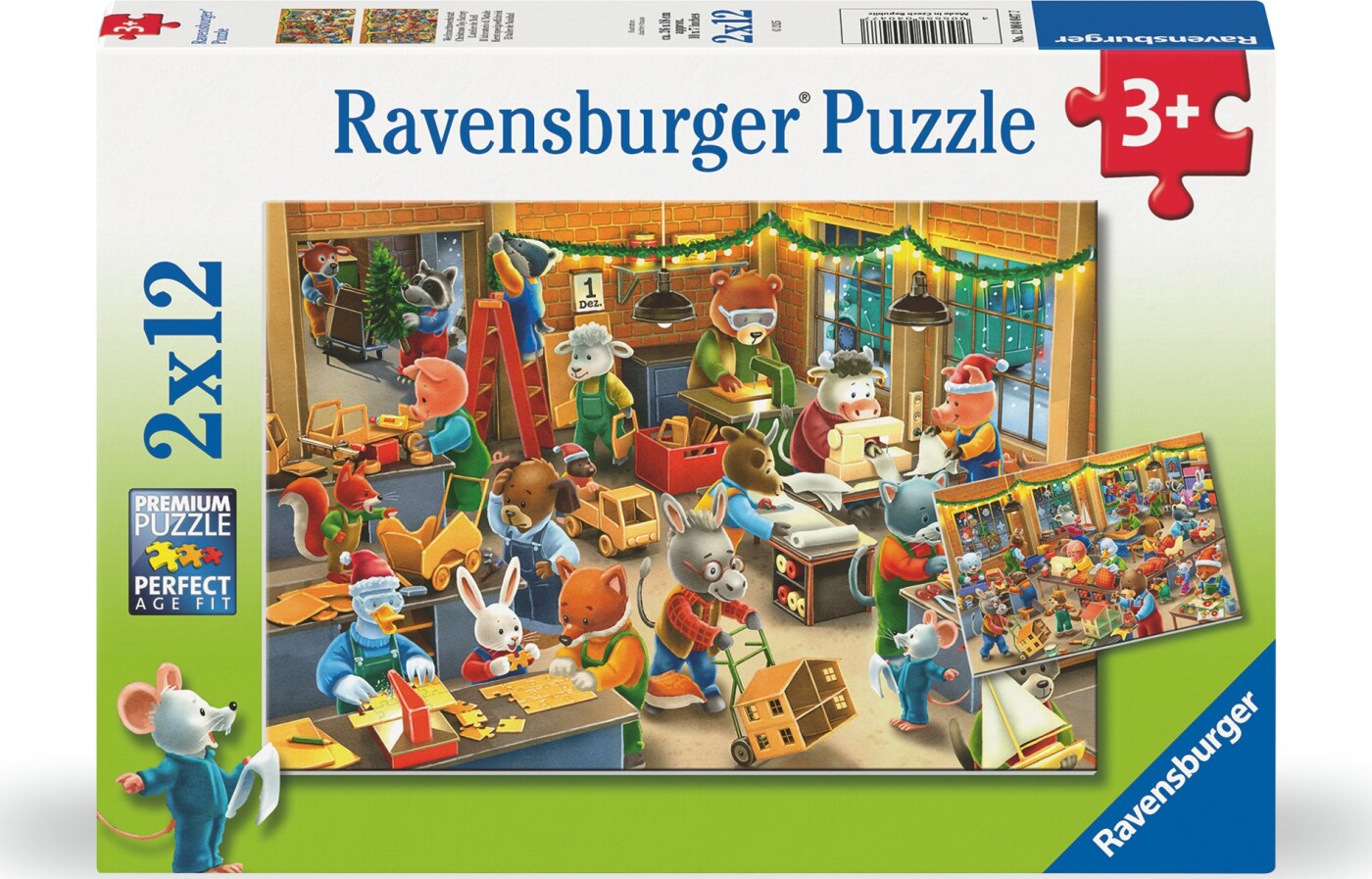 Ravensburger Puslespil - 2x12 Brikker - Jul Legetøjsfabrik