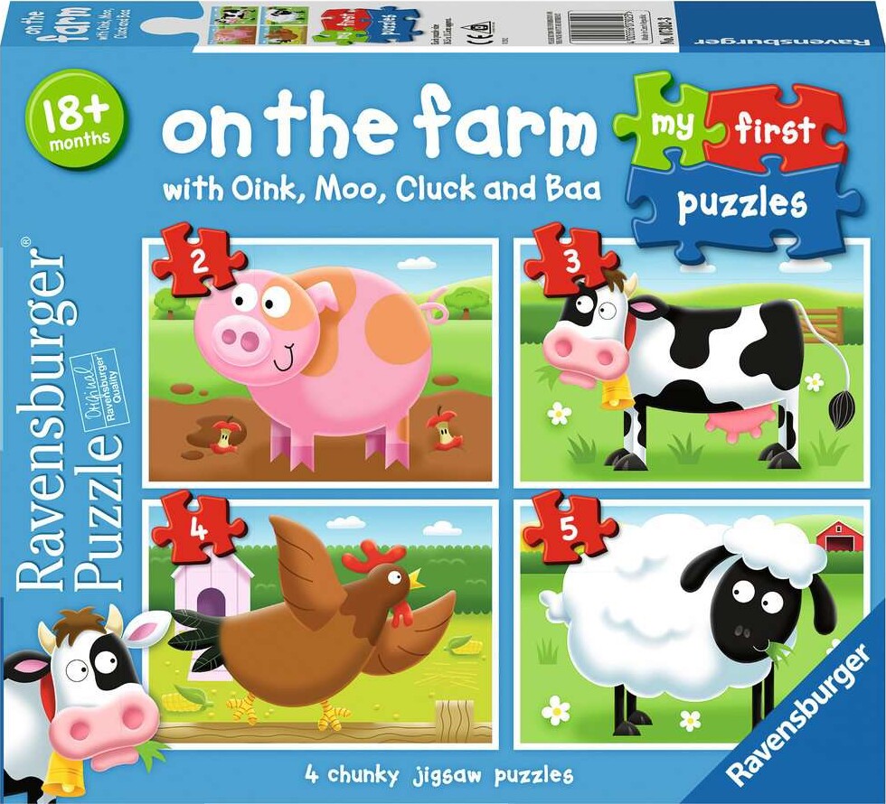 Se Ravensburger Puslespil - On The Farm - My First Puzzles - 4 Stk hos Gucca.dk