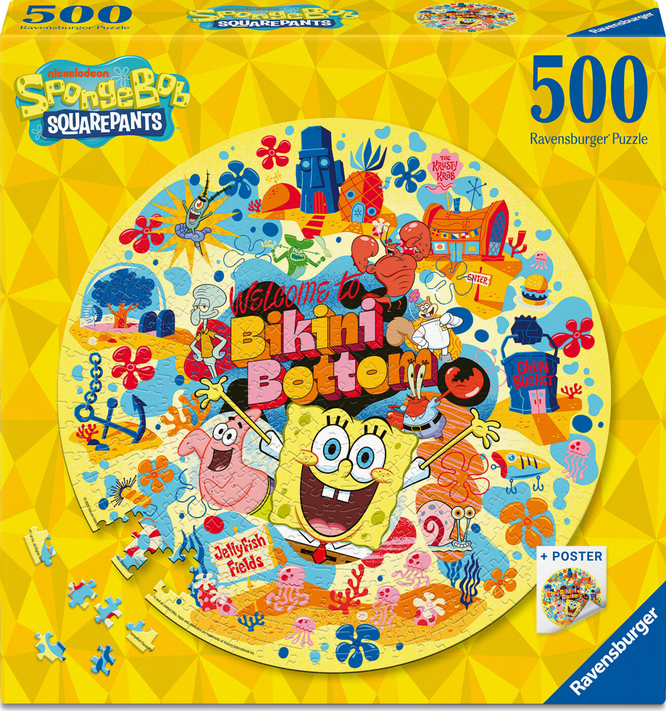 Ravensburger - Rundt Puslespil - 500 Brikker - Svampebob Firkant