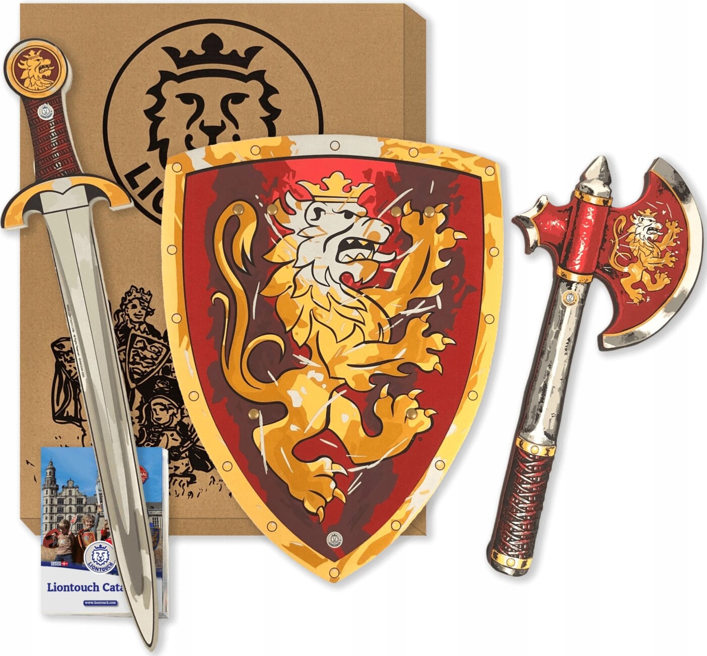 Liontouch - Rød ædel Ridder - Skumsværd, Skjold Og økse Sæt