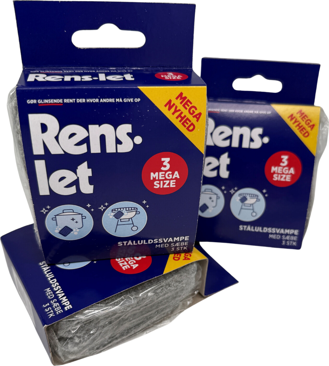 Rens-let - Ståluldsvampe Med Sæbe - Mega Size - 3x24 Stk.