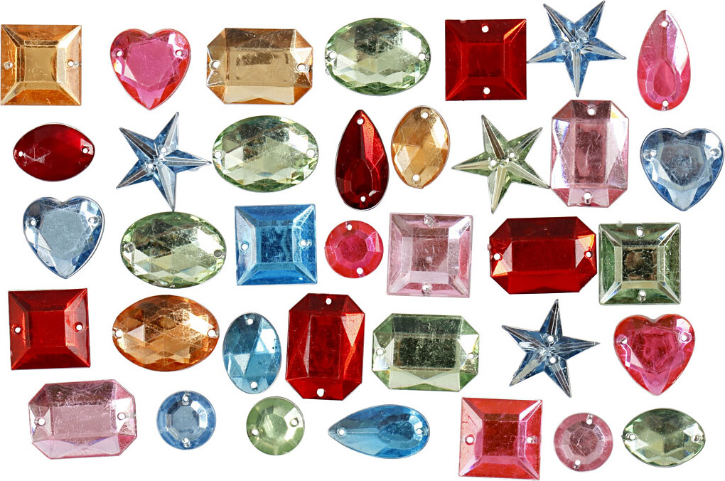 Rhinsten - Flere Farver Og Former - Str. 15-17 Mm - 15 G billede