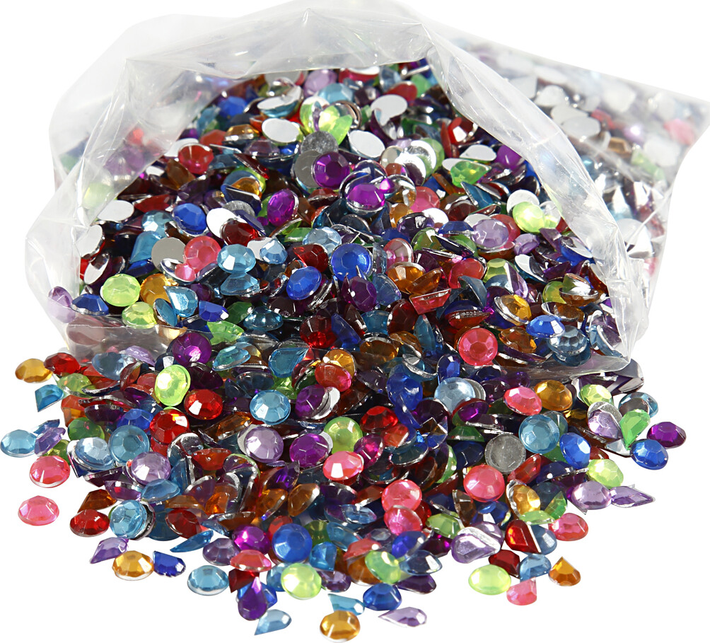 Rhinsten, str. 5 mm, ass. farver, 3000stk.