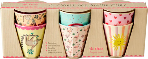 Rice - Melamin Kopper - 6 Stk. - Funky Print - Lyserød