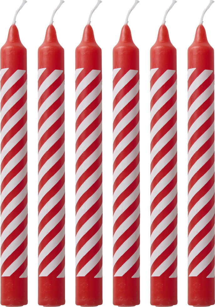 Rice - Candles With Candy Stripes - Red And White - Small