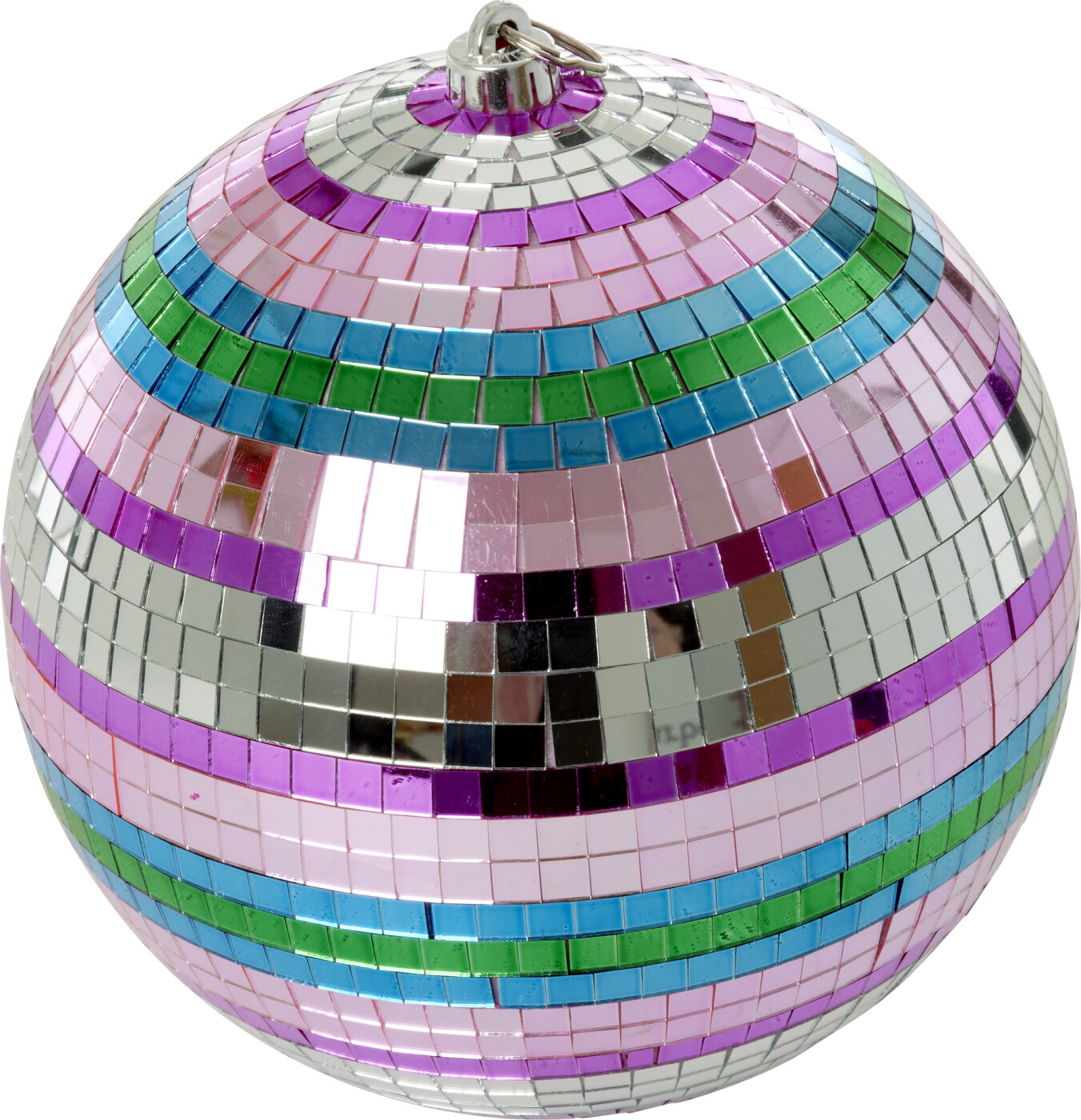 Rice - Disco Ball With Funky Stripes - Pink, Silver, Green, And Blue - Large
