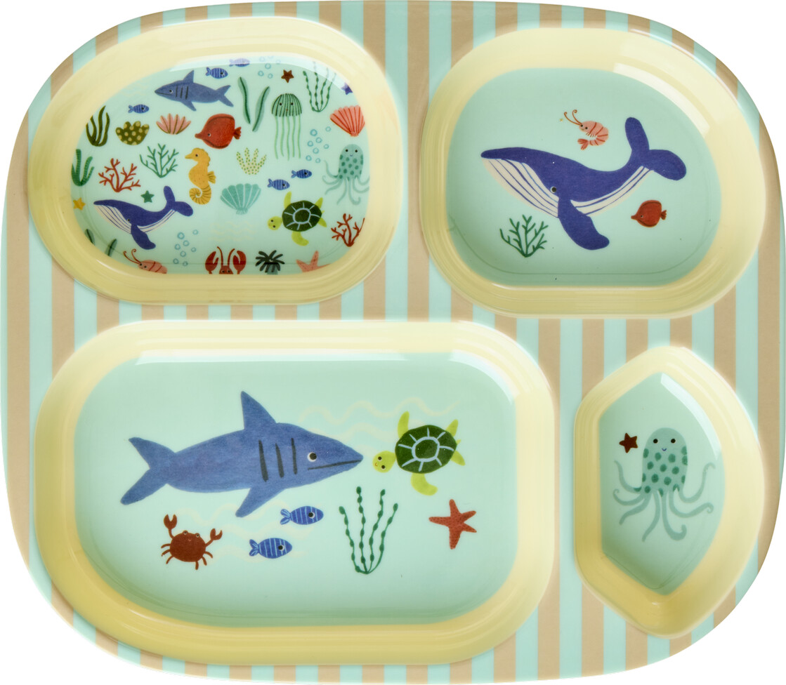 Rice - Kids 4 Room Plate With Blue Ocean Print - Blue