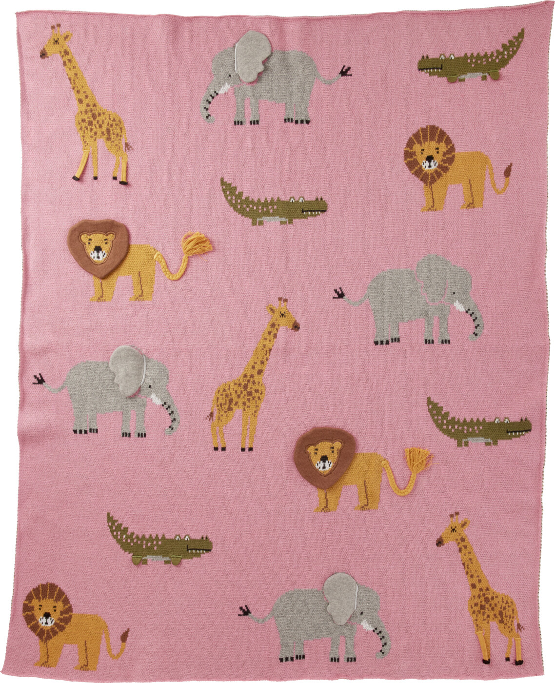Rice - Knitted Baby Blanket With Animals And 3d Details - Pink