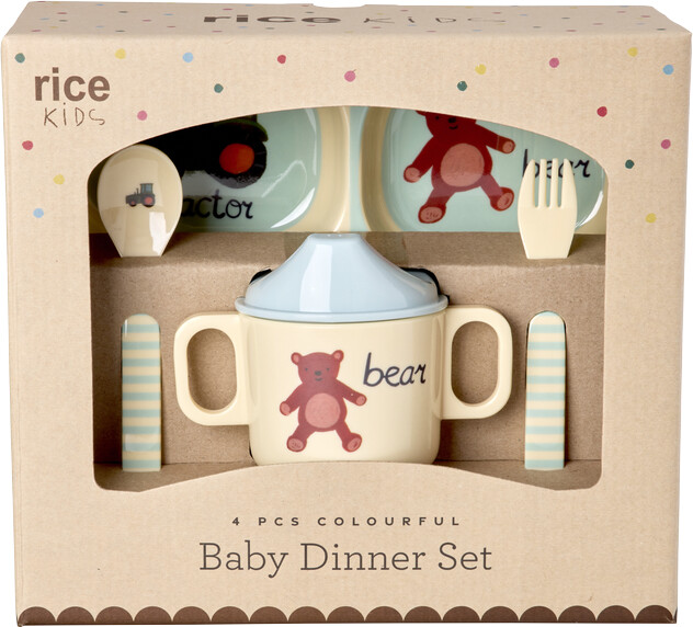 Rice - Melamine Baby Dinner Set - Blue Abc Print - 4 Pcs