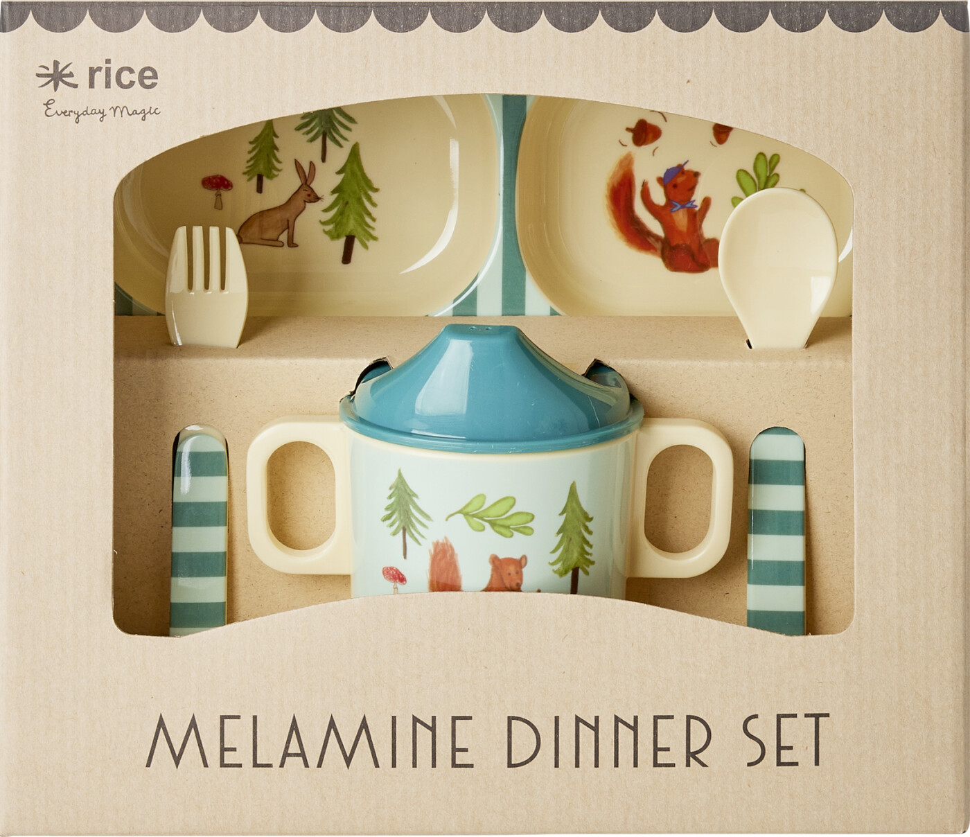 Rice - Melamine Baby Dinner Set - Blue Happy Forest Print - 4 Pcs