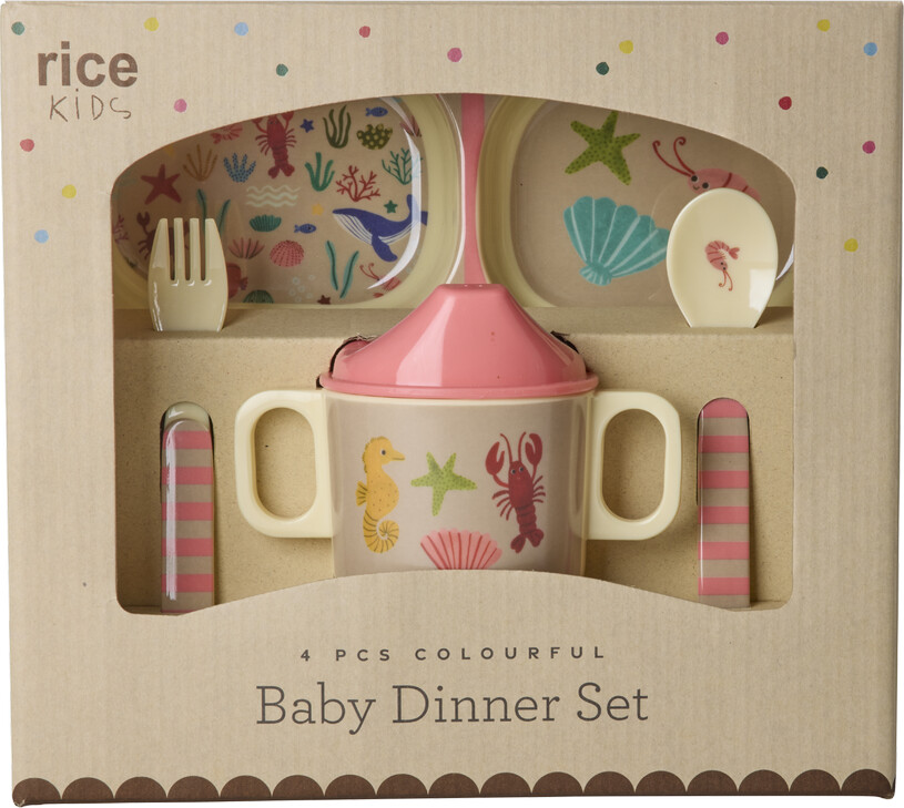 Rice - Melamine Baby Dinner Set - Coral Ocean Print - 4 Pcs