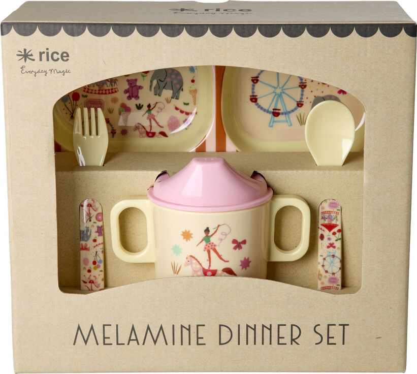Rice - Melamine Baby Dinner Set - Fun Fair Print - Pink