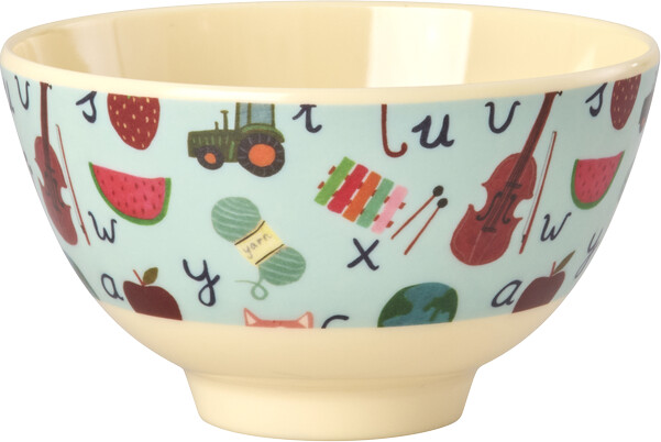 Rice - Melamine Bowl With Blue Abc Print - Blue - Small - 300 Ml