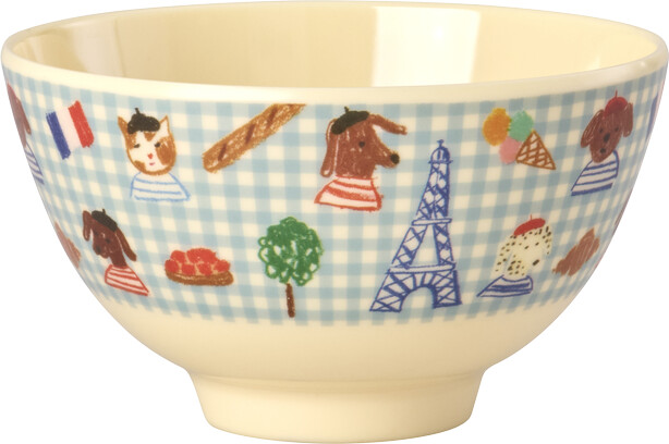 Rice - Melamine Bowl With Blue Kids In Paris Print - Soft Blue - 300 Ml
