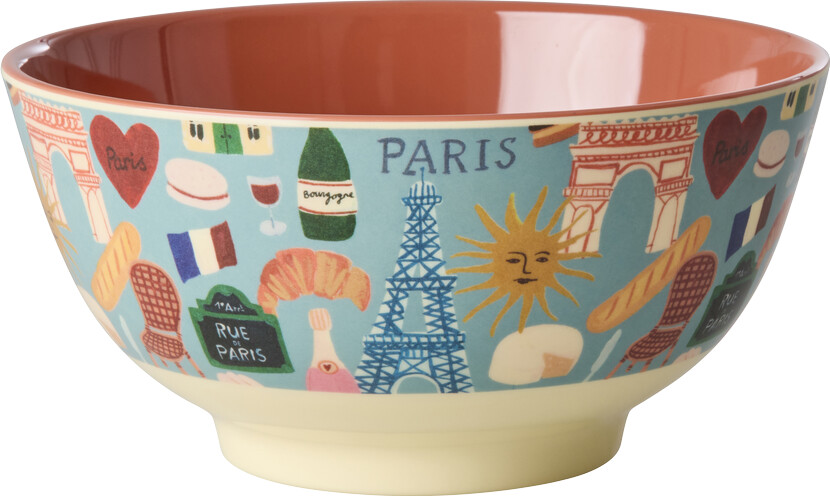 Rice - Melamine Bowl With Paris Mon Amour Print - Burnt Orange - Medium - 700 Ml