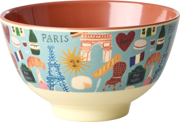 Rice - Melamine Bowl With Paris Mon Amour Print - Burnt Orange - Small - 300 Ml