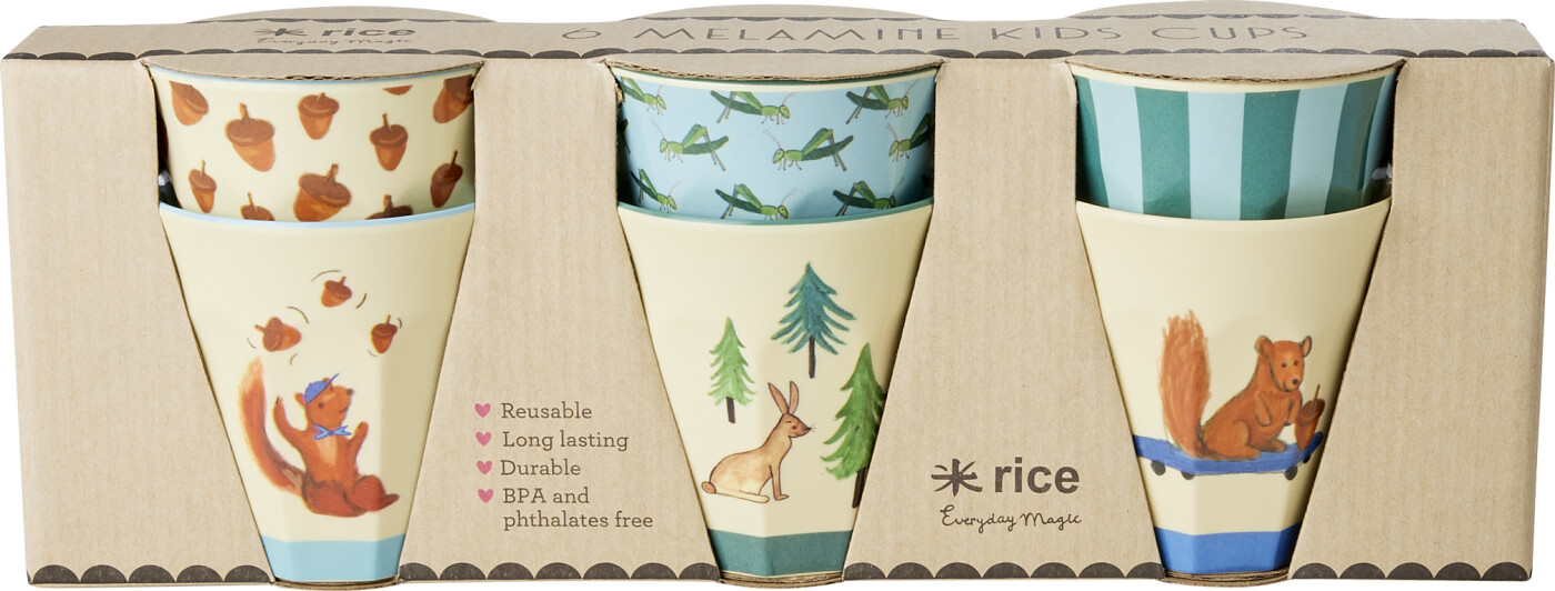 Rice - Melamine Cups With Happy Forest Prints - Blue - Small