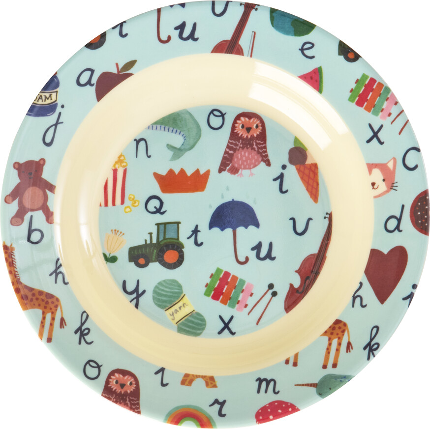 Rice - Melamine Kids Bowl With Blue Abc Print - Blue - 250 Ml