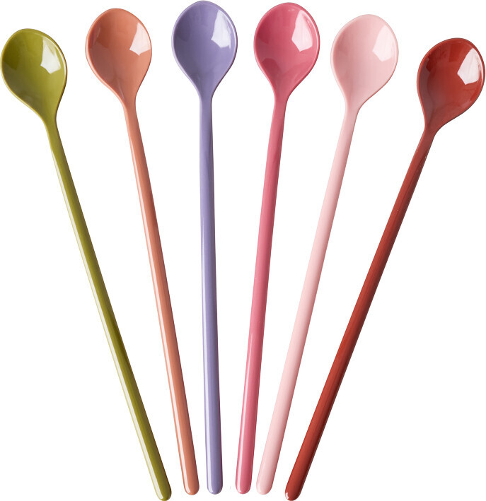 Rice - Melamine Latte Spoons - Assorted Solid Colors - Set Of 6