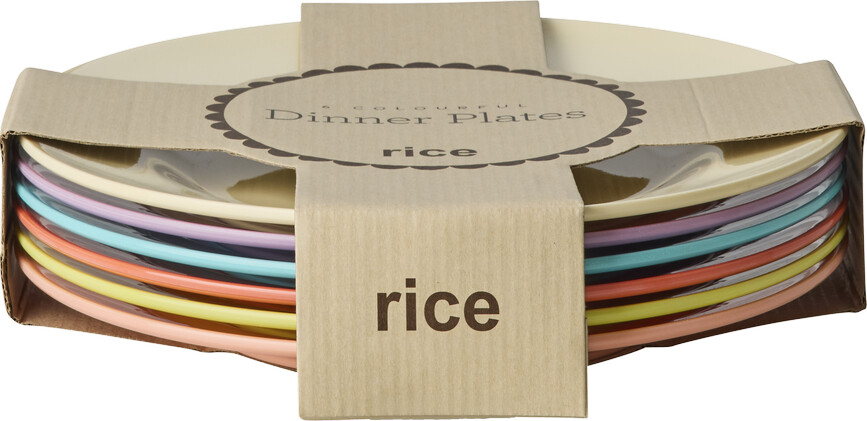 Rice - Melamine Round Dinner Plates - Glory Days Colors - 6 Pack