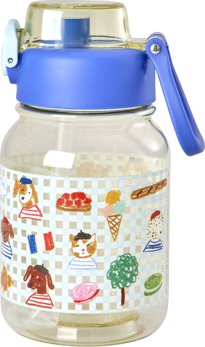 Rice - Plastic Kids Drinking Bottle - Paris Print - Blue - 700 Ml