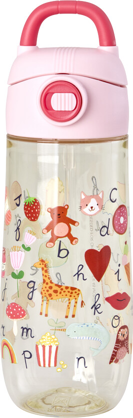 Rice - Plastic Kids Drinking Bottle With Abc Print - Pink - 550 Ml
