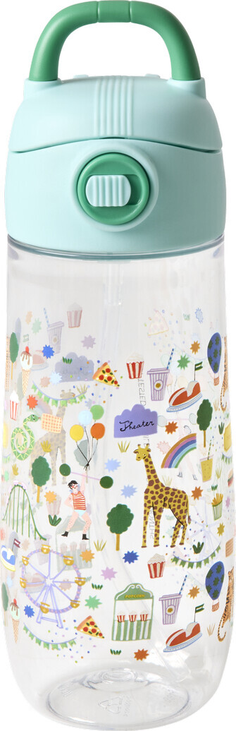 Rice - Plastic Kids Drinking Bottle With Fun Fair Print - Mint - 550 Ml