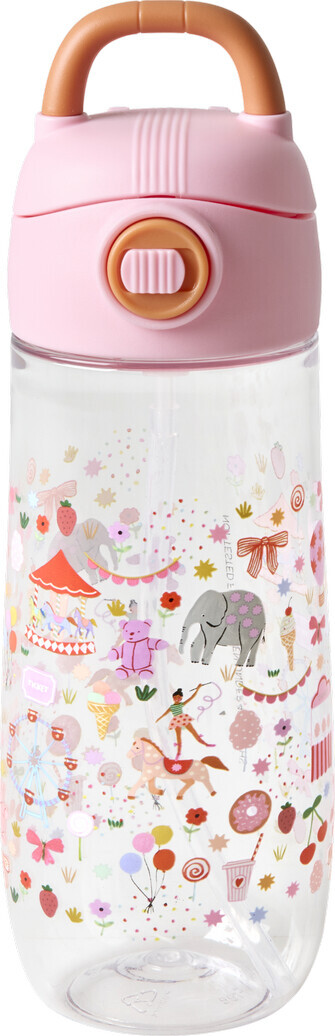 Rice - Plastic Kids Drinking Bottle With Fun Fair Print - Pink - 550 Ml