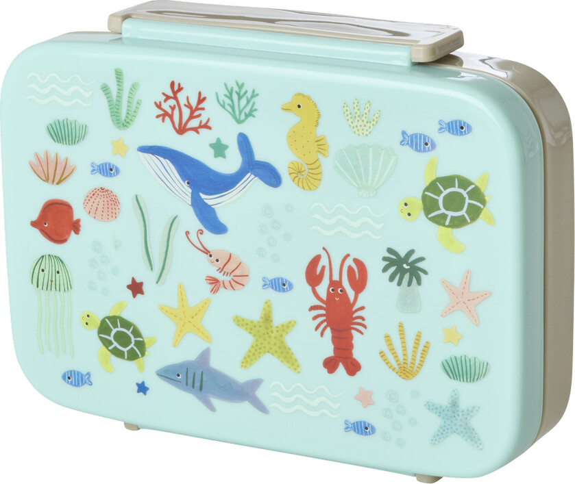 Rice - Plastic Lunchbox With 6 Rooms - Blue Ocean Print - Blue