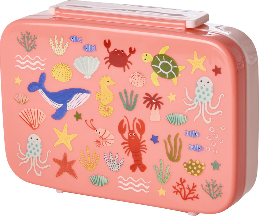 Rice - Plastic Lunchbox With 6 Rooms - Coral Ocean Print - Coral