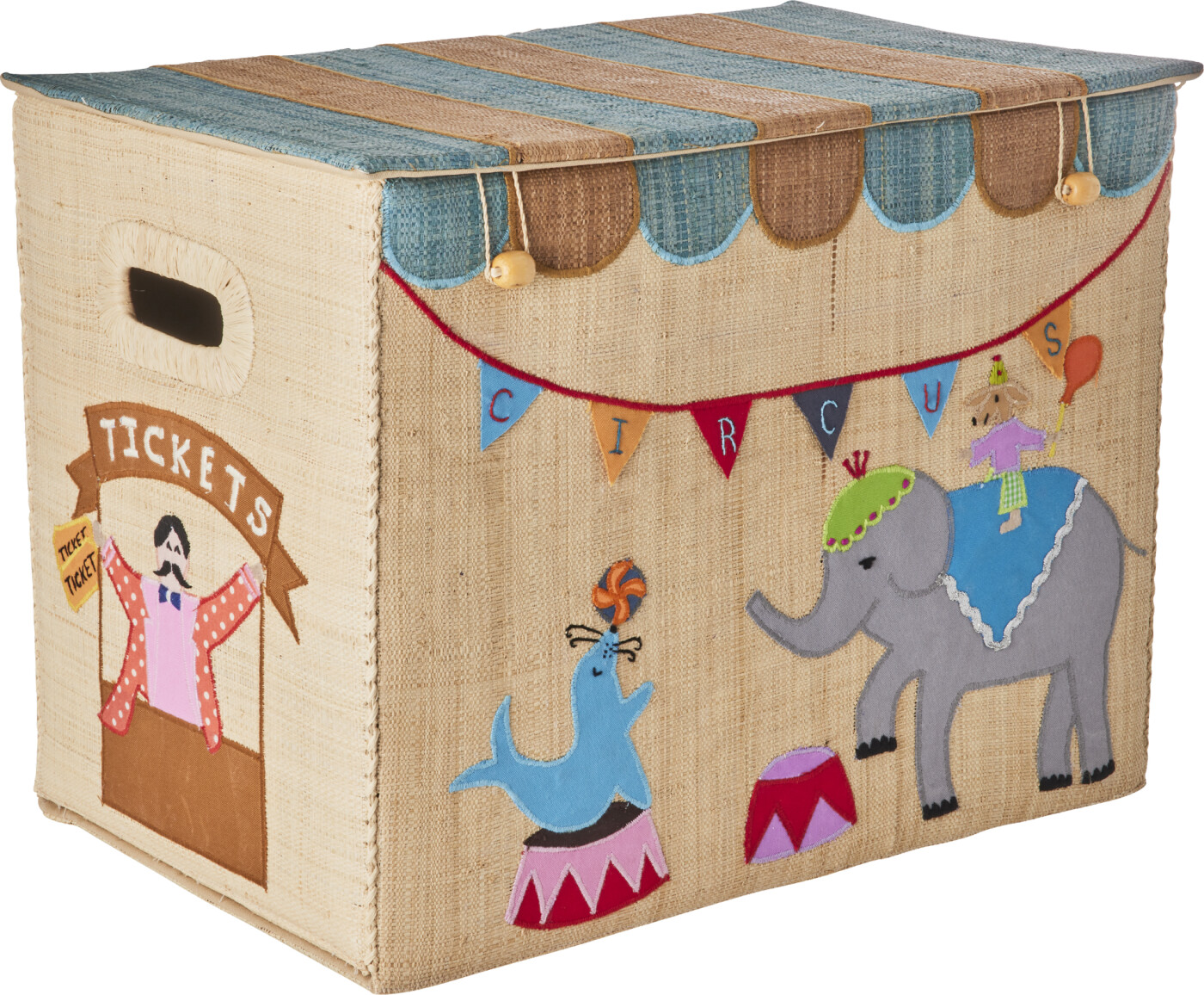 Rice - Raffia Storage Box With Circus Theme - Large