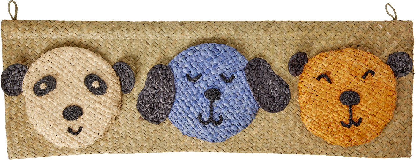 Rice - Raffia Wall Hanger With Animal Face Pockets