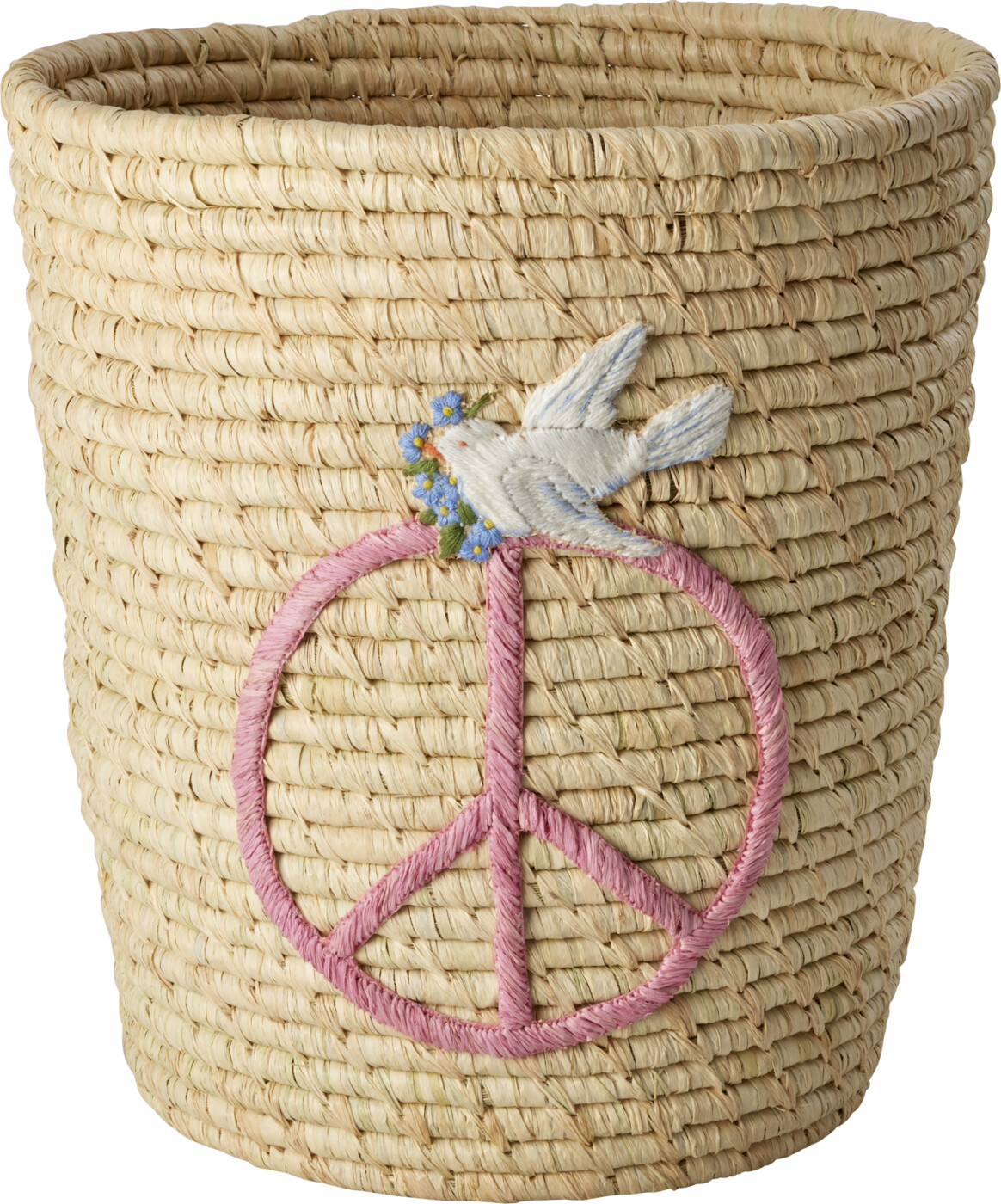 Rice - Round Raffia Basket - Peace And Dove Embroidery