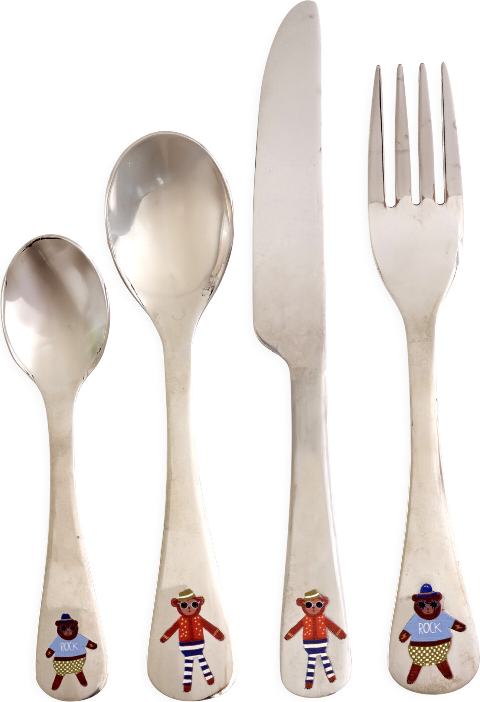 Rice - Stainless Steel Kids Cutlery Set - Monkey And Bear Print