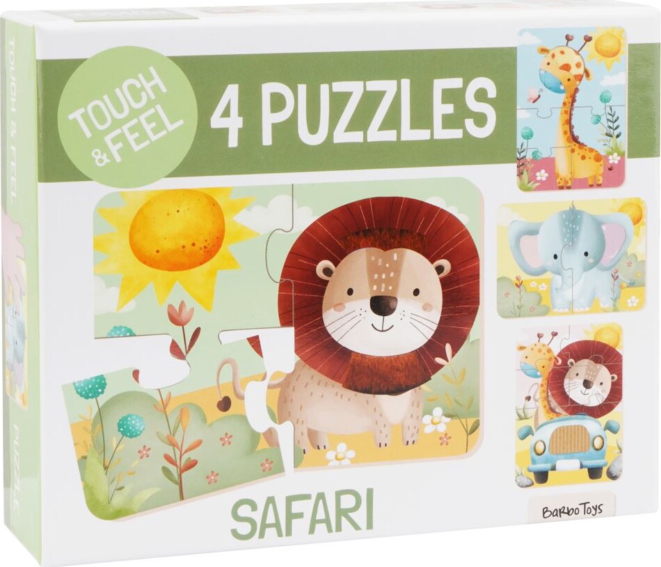Rør Og Føl Puslespil - 4 Motiver - Safari - Barbo Toys