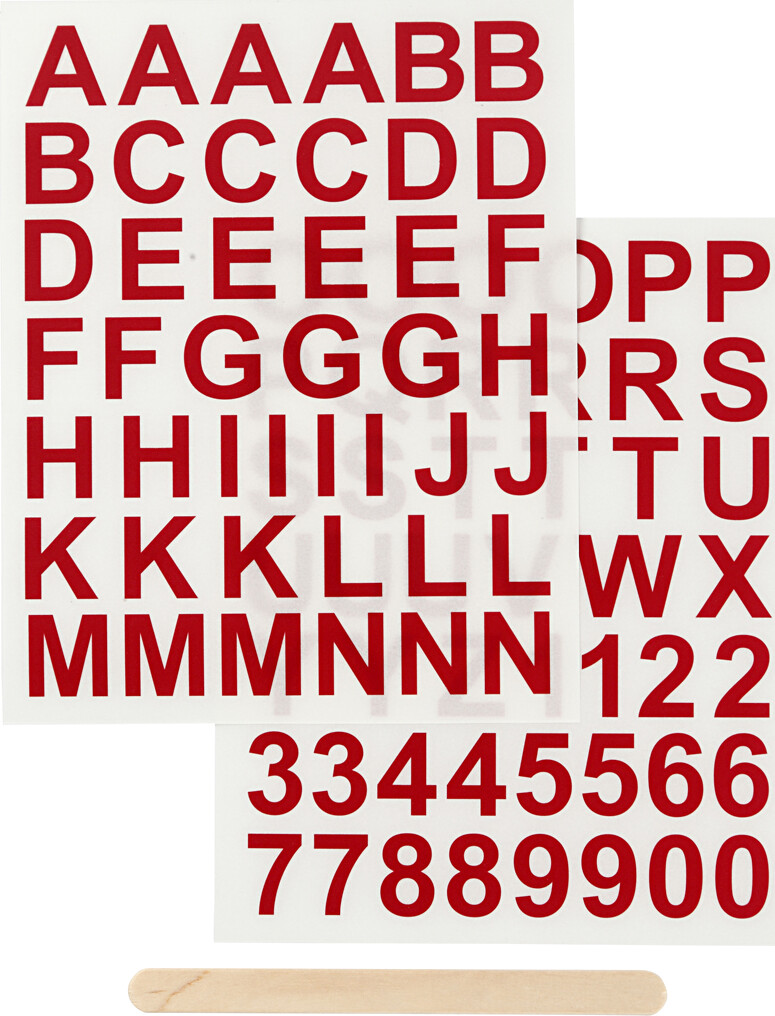 Se Rub On Stickers - Bogstaver Og Tal - H 17 Mm - 12,2x15,3 Cm - Rød hos Gucca.dk