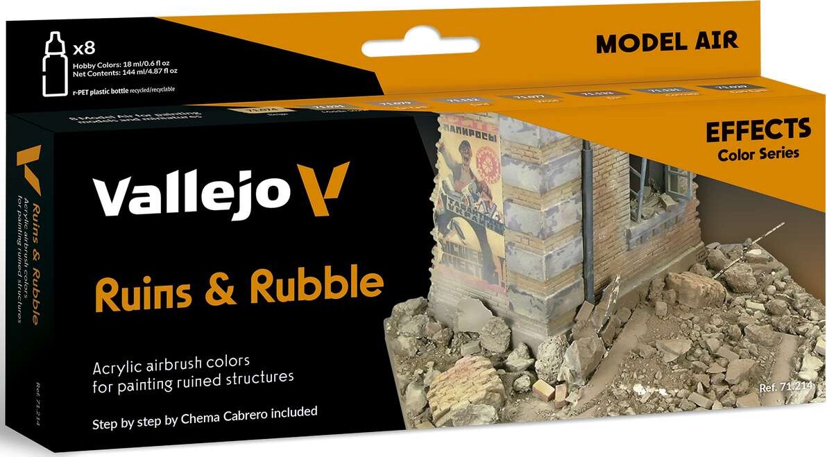 Vallejo - Effects Maling Sæt - Ruins & Rubble - 8x17 Ml
