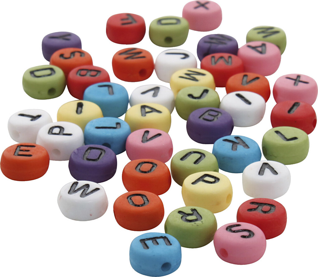 Runde Bogstavperler - ø 7 Mm - Hulstr. 1-2 Mm - Assorterede Farver - 25 G billede