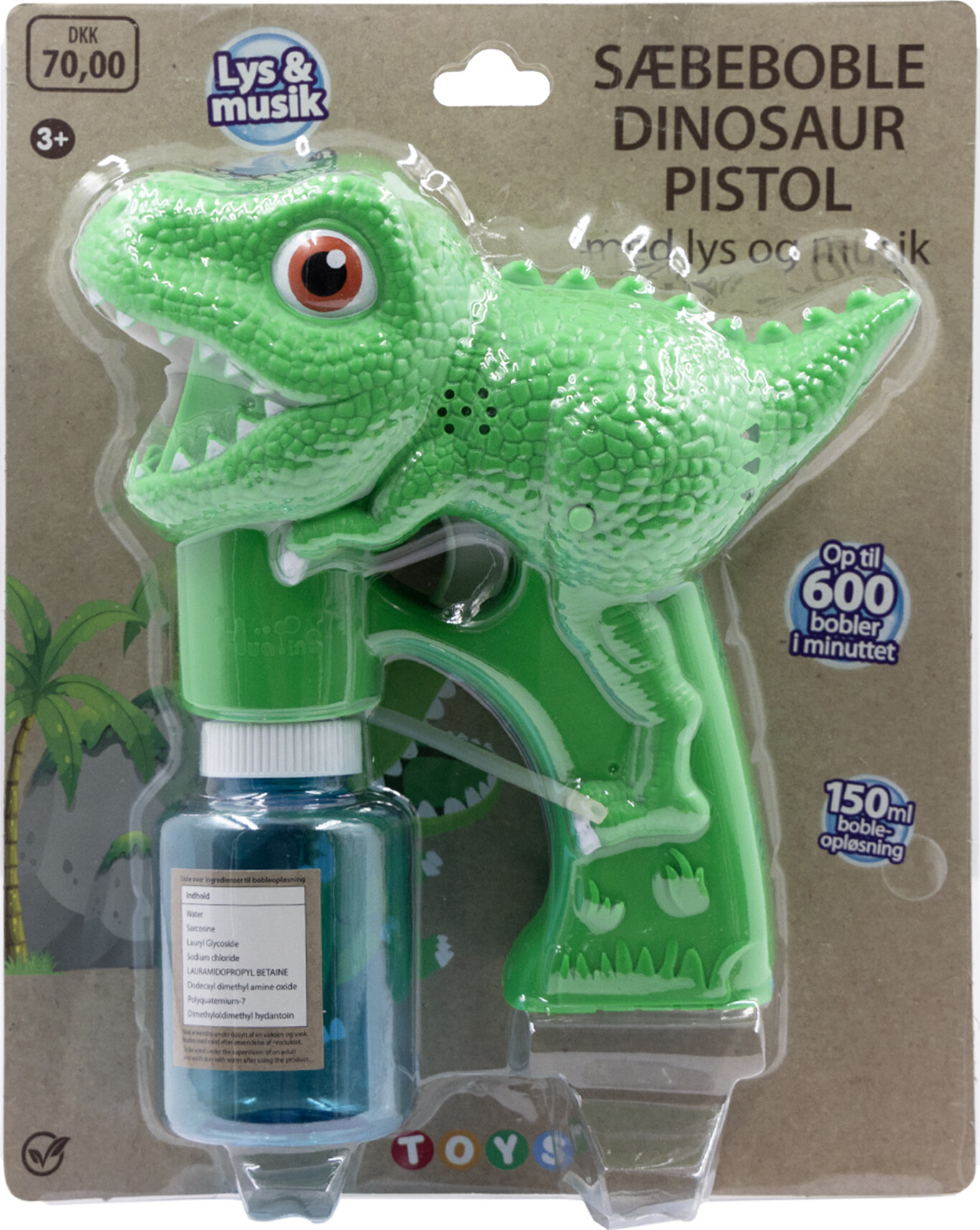 Sæbeboble Pistol Til Børn - Dinosaur - Med Sæbeboblevand