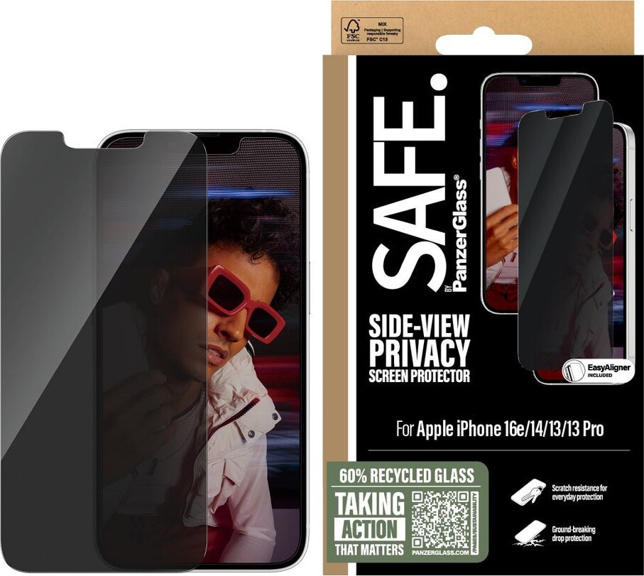 PanzerGlass SAFE. by PanzerGlass - Skærmbeskyttelse til beskyttelse af personlige oplysninger - iPhone 16e - 14 - 13 - 13 Pro - Ultra-Wide Fit
