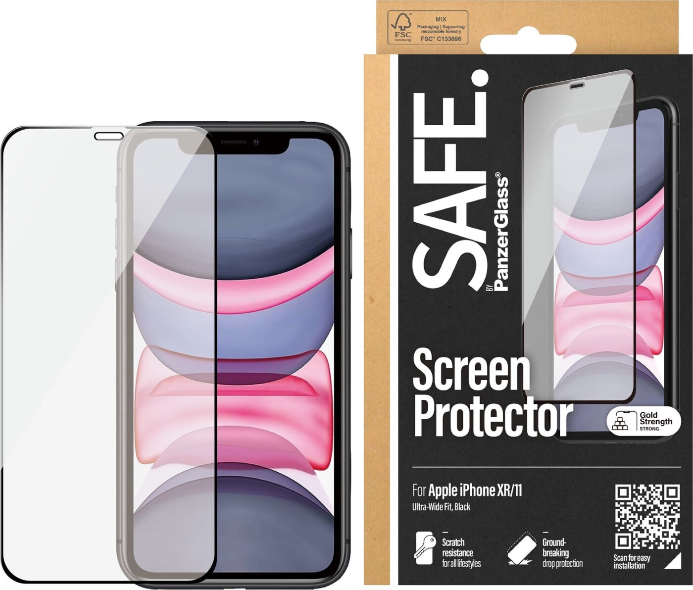SAFE. by PanzerGlass™ | Case-Friendly - Skærmbeskytter for mobiltelefon - Edge-to-Edge fit - rammefarve sort | Apple iPhone 11/XR