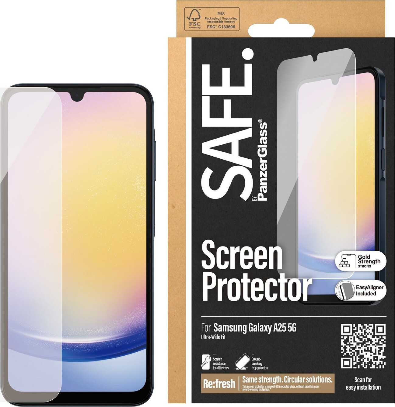 SAFE by PanzerGlass Screen Protector Samsung Galaxy A25 5G | Ultra-Wide Fit w. EasyAligner