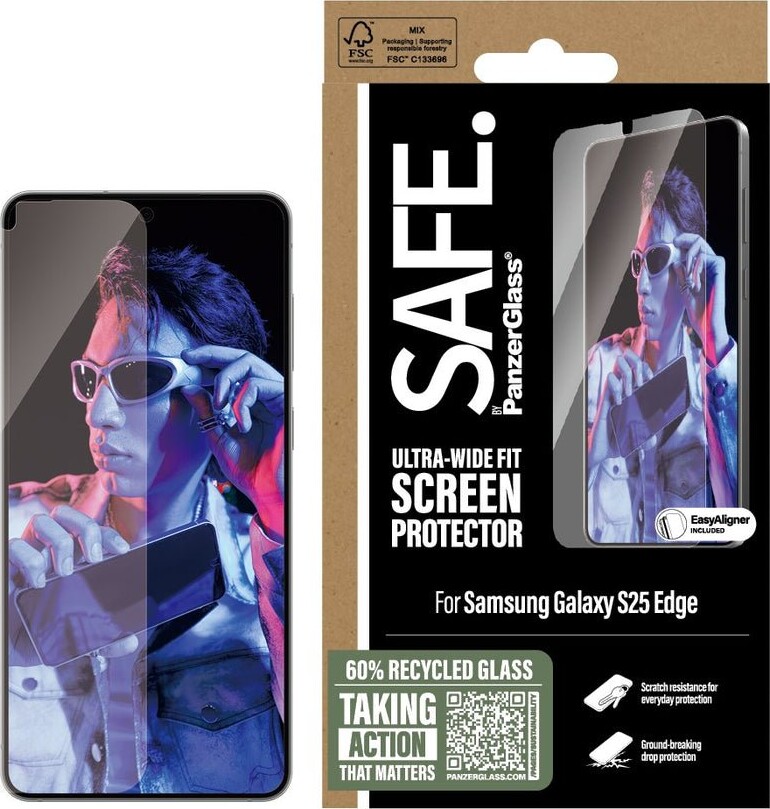 PanzerGlass SAFE Skærmbeskyttelse Samsung Galaxy S25 Edge Ultra-Wide Fit
