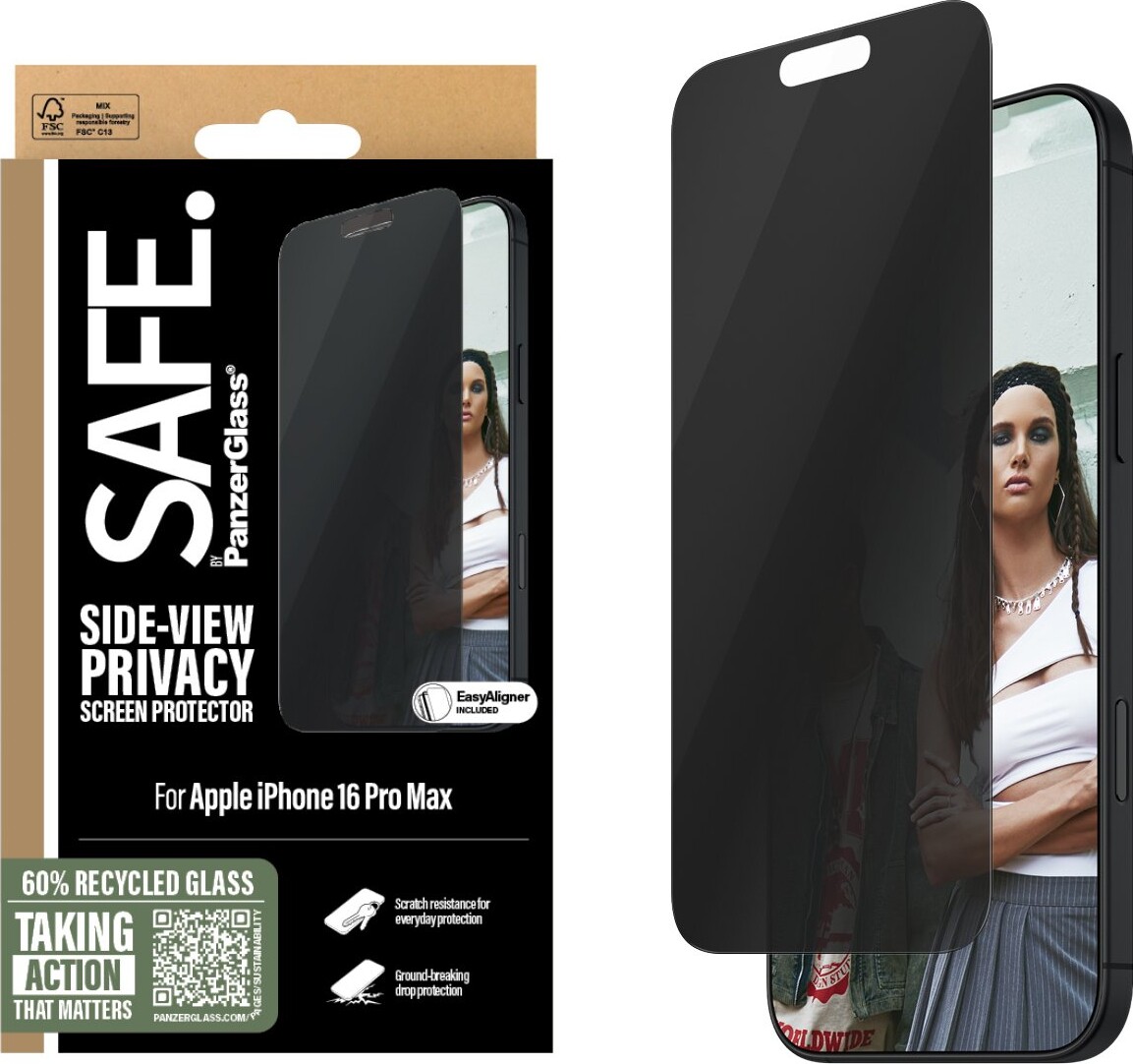 Safe - Panzerglass - Skærmbeskyttelse Privacy - Iphone 16 Pro Max - Ultra Wide Fit