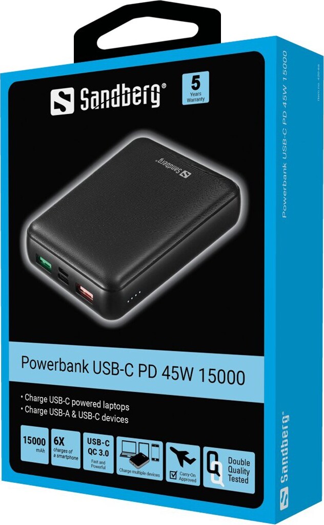 Se Sandberg - Powerbank Usb-c Pd 45w 15.000 Mah hos Gucca.dk