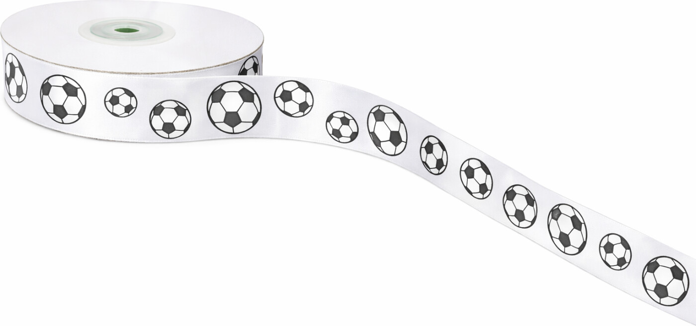 Satinbånd Med Fodbolde - 25 Mm - 20 Meter - Grøn