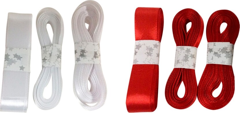 Satinbånd Mix - Rød Og Hvid - 3 Assorterede - Scanseason