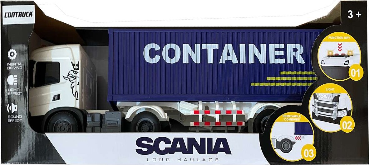 Scania Lastbil M/container, Lys & Lyd, 41x9,5x14cm - Contruck